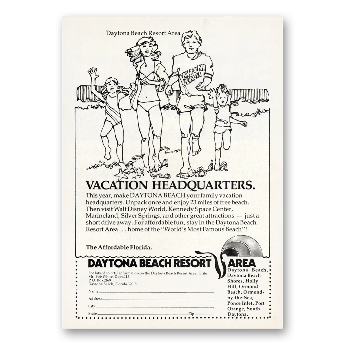 1978 Daytona Beach Florida Vacation Headquarters Vintage Magazine Print Ad