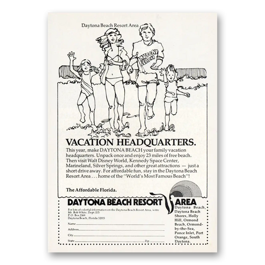 1978 Daytona Beach Florida Vacation Headquarters Vintage Magazine Print Ad