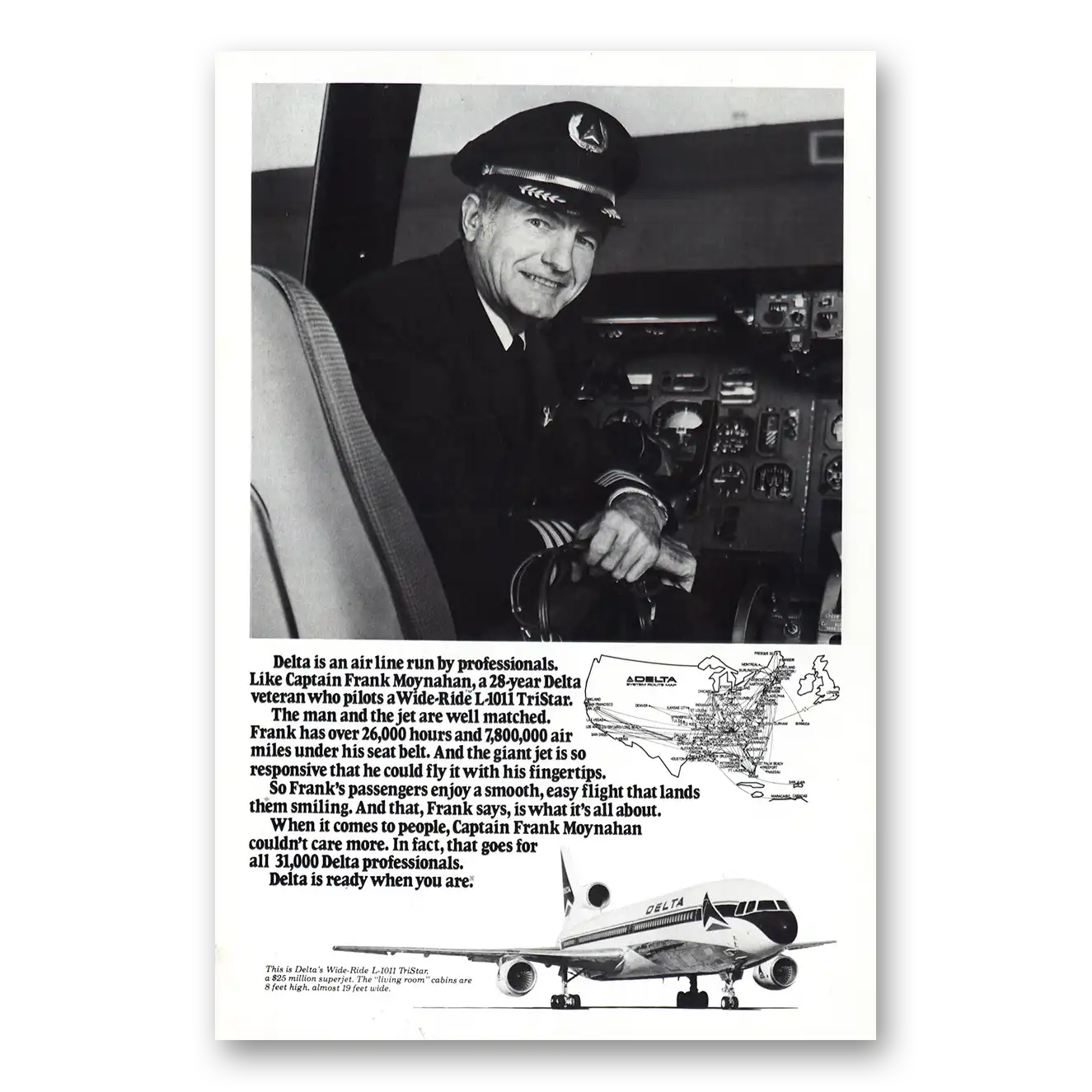 1978 Delta Air Lines Captain Frank Moynahan Vintage Magazine Print Ad