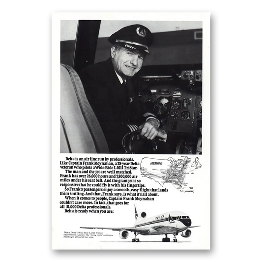 1978 Delta Air Lines Captain Frank Moynahan Vintage Magazine Print Ad