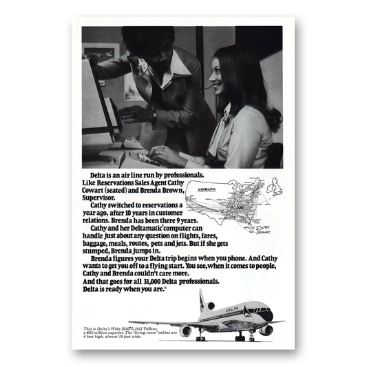 1978 Delta Air Lines Reservations Agent Cathy Cowart Vintage Magazine Print Ad