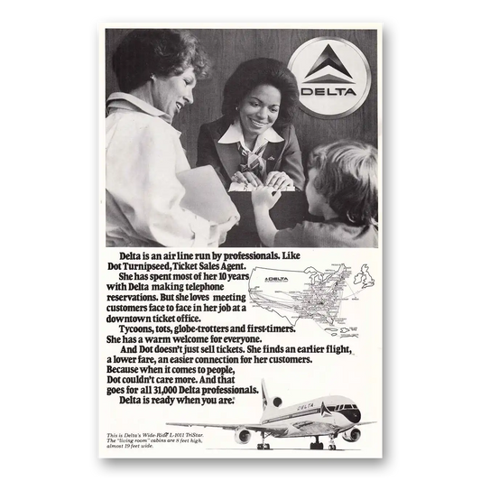 1978 Delta Air Lines Dot Turnipseed Vintage Magazine Print Ad