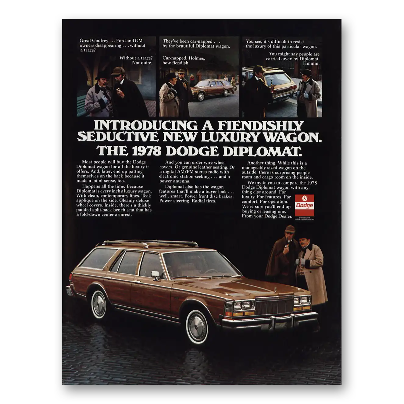 1977 Dodge Diplomat Diplomat Fiendishly Seductive Sherlock Holmes Vintage Magazine Print Ad