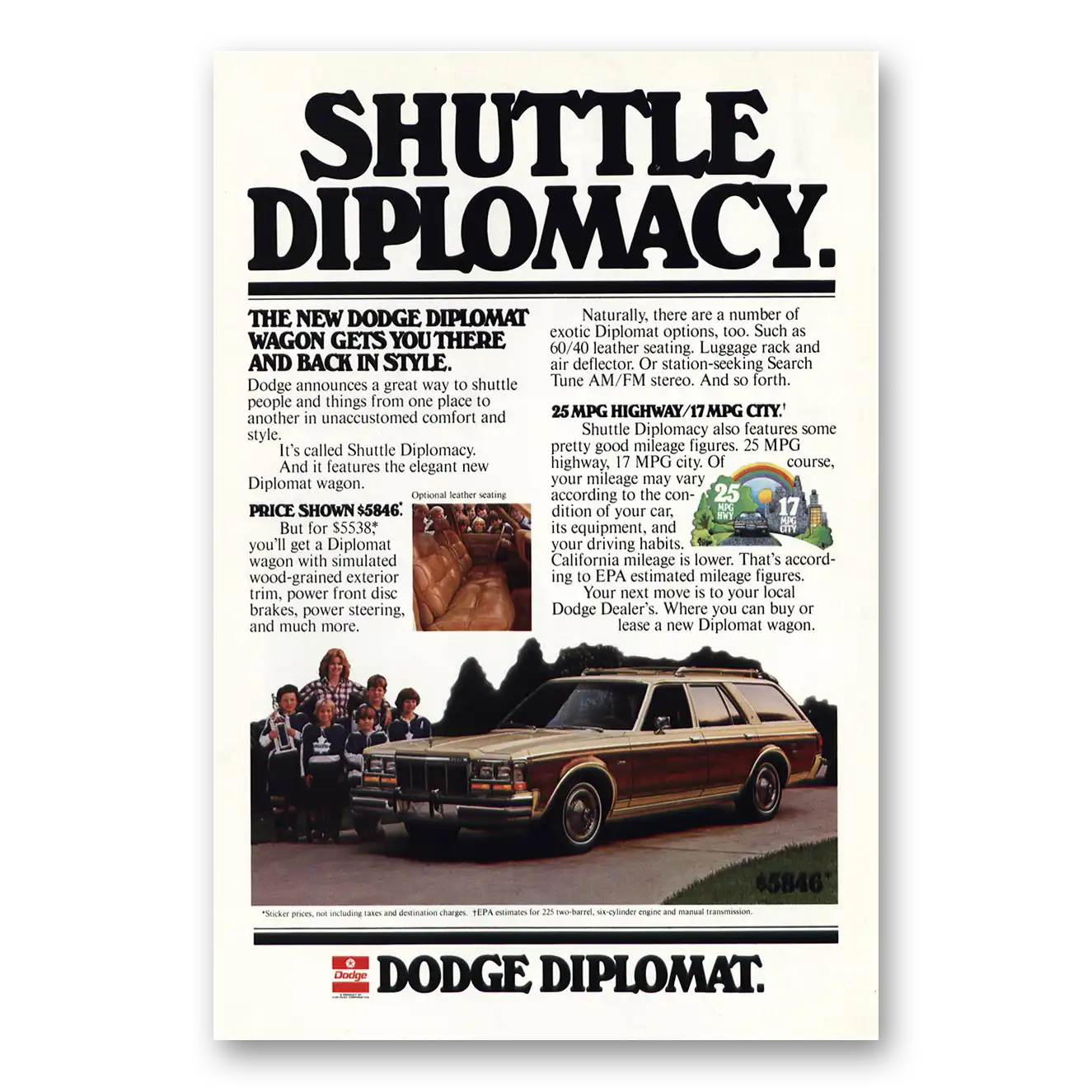 1978 Dodge Diplomat Diplomat Shuttle Diplomacy Vintage Magazine Print Ad