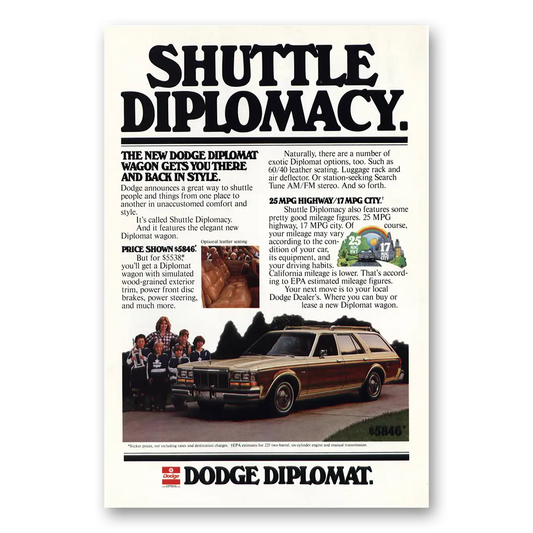 1978 Dodge Diplomat Diplomat Shuttle Diplomacy Vintage Magazine Print Ad