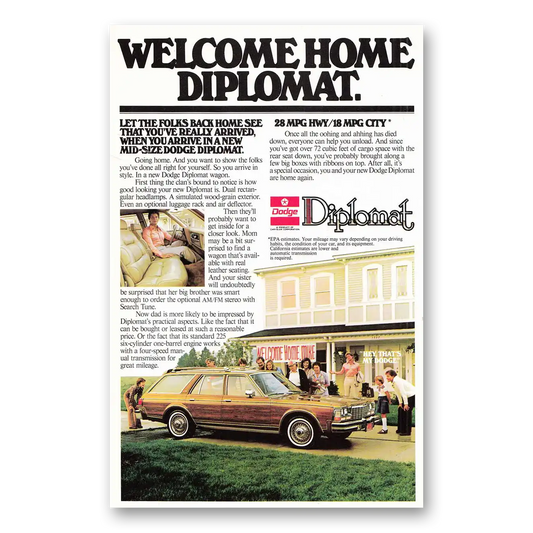 1978 Dodge Diplomat Wagon Welcome Home Vintage Magazine Print Ad