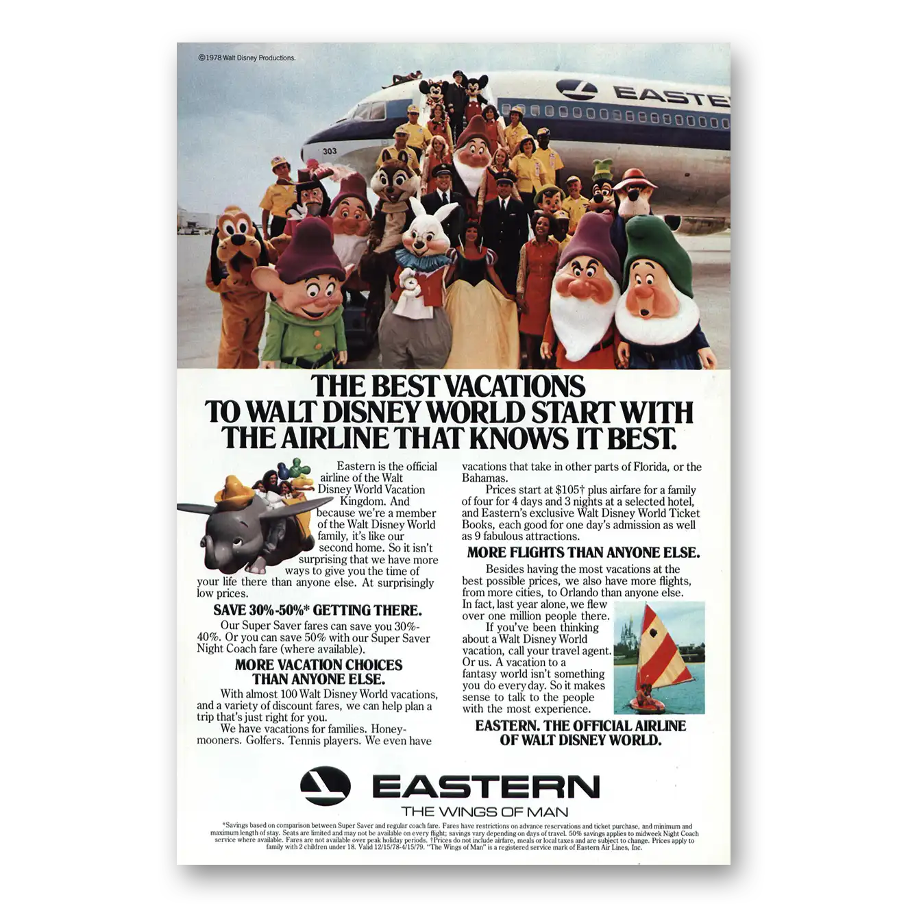 1978 Eastern Airlines Walt Disney World Vintage Magazine Print Ad