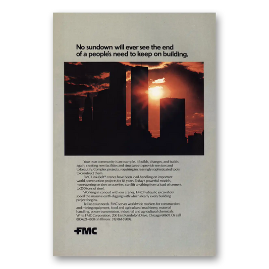 1978 FMC Corporation World Trade Center Sundown Vintage Magazine Print Ad