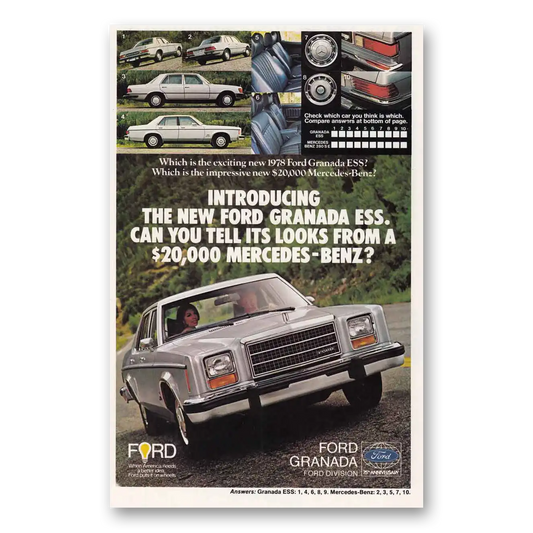 1977 Ford Granada ESS Mercedes Benz Vintage Magazine Print Ad