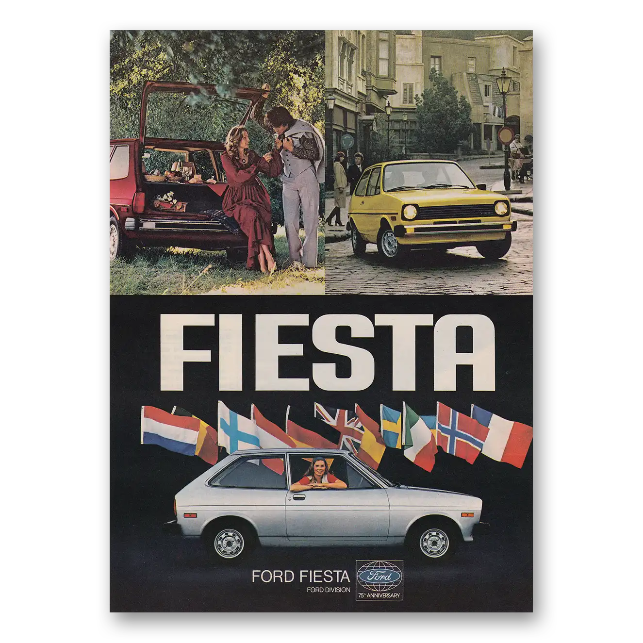 1977 Ford Fiesta Flags Vintage Magazine Print Ad