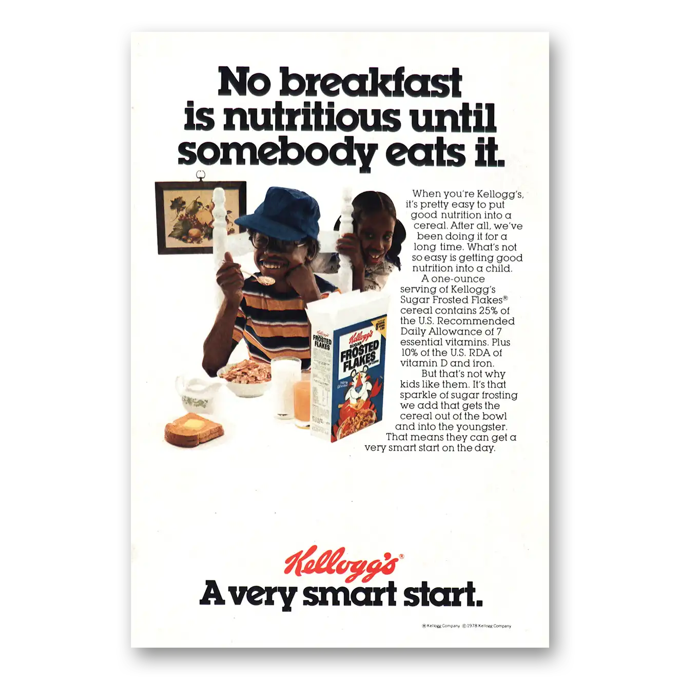 1978 Frosted Flakes Cereal No Breakfast as Nutritious Vintage Magazine Print Ad