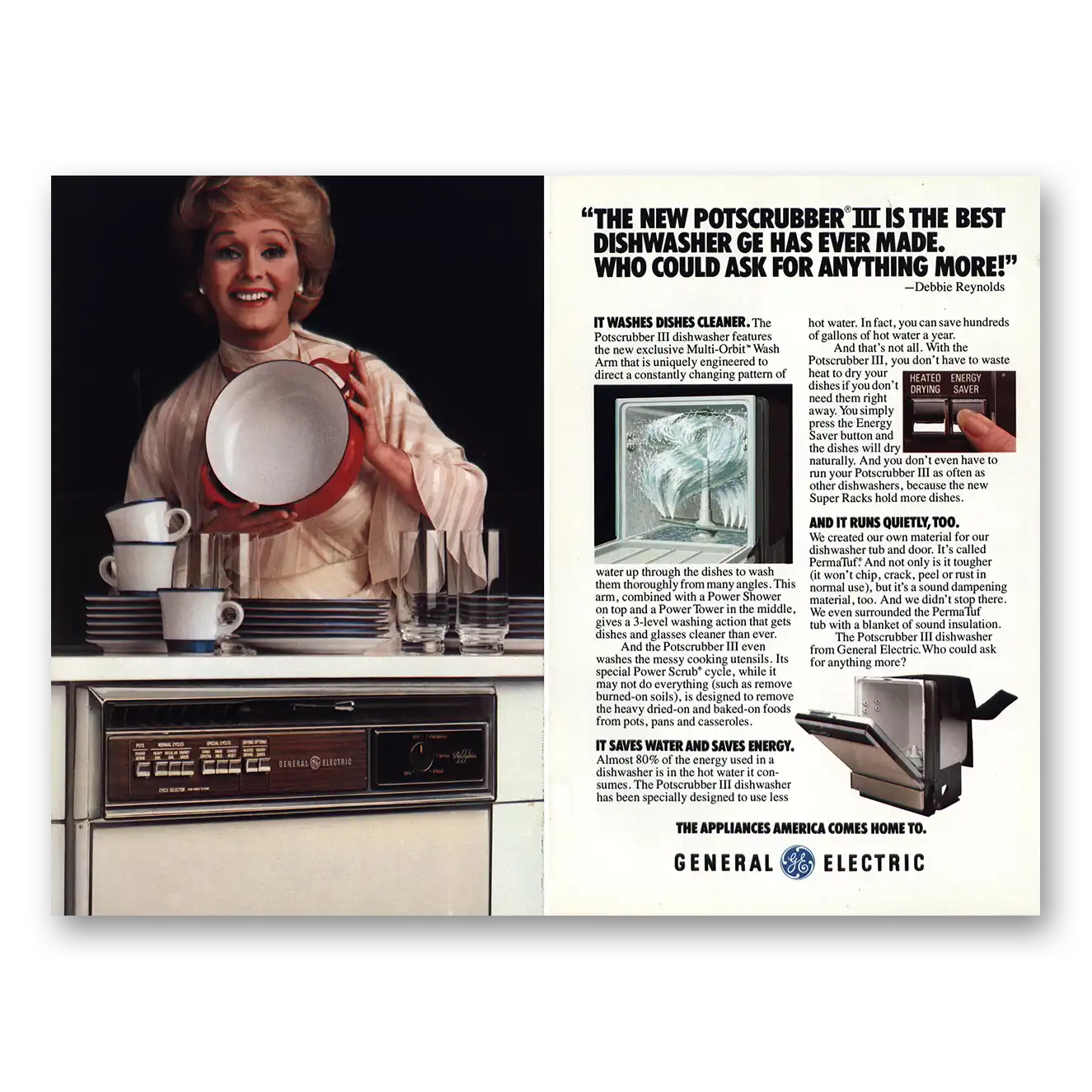 1978 General Electric Dishwasher Potscrubbber III Dishwasher Debbie Reynolds Vintage Magazine Print Ad