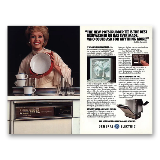 1978 General Electric Dishwasher Potscrubbber III Dishwasher Debbie Reynolds Vintage Magazine Print Ad