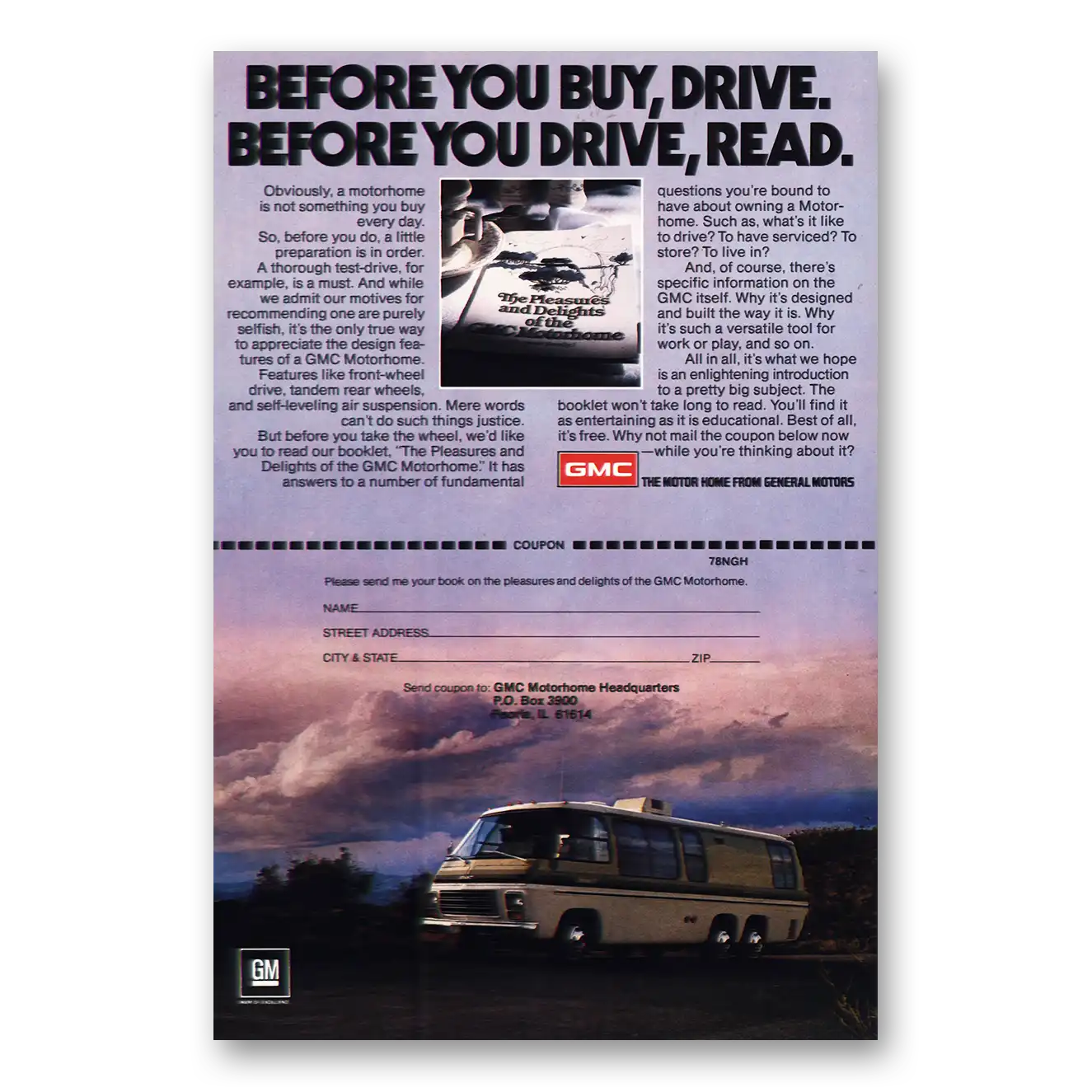1978 GMC Motor Home Before You Buy Drive Vintage Magazine Print Ad