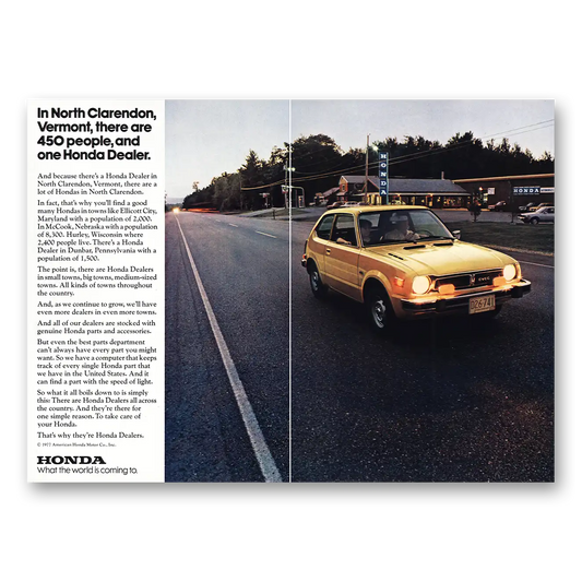 1977 Honda CVCC North Clarendon Vermont Vintage Magazine Print Ad