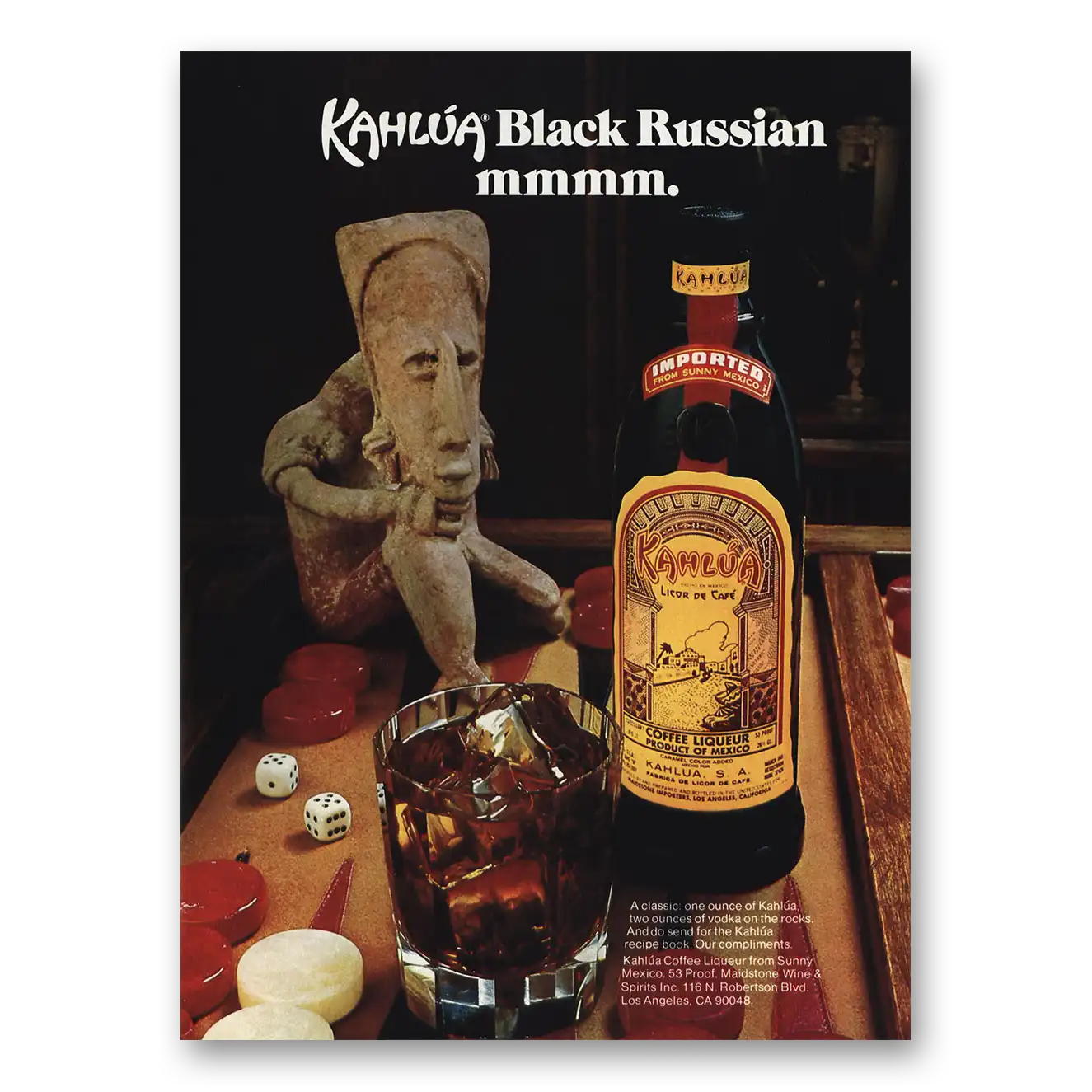 1978 Kahlua Black Russian Mmmm Backgammon Vintage Magazine Print Ad