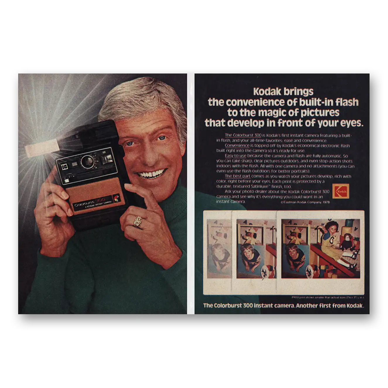 1978 Kodak Colorburst Camera Dick Van Dyke Built In Flash Vintage Magazine Print Ad