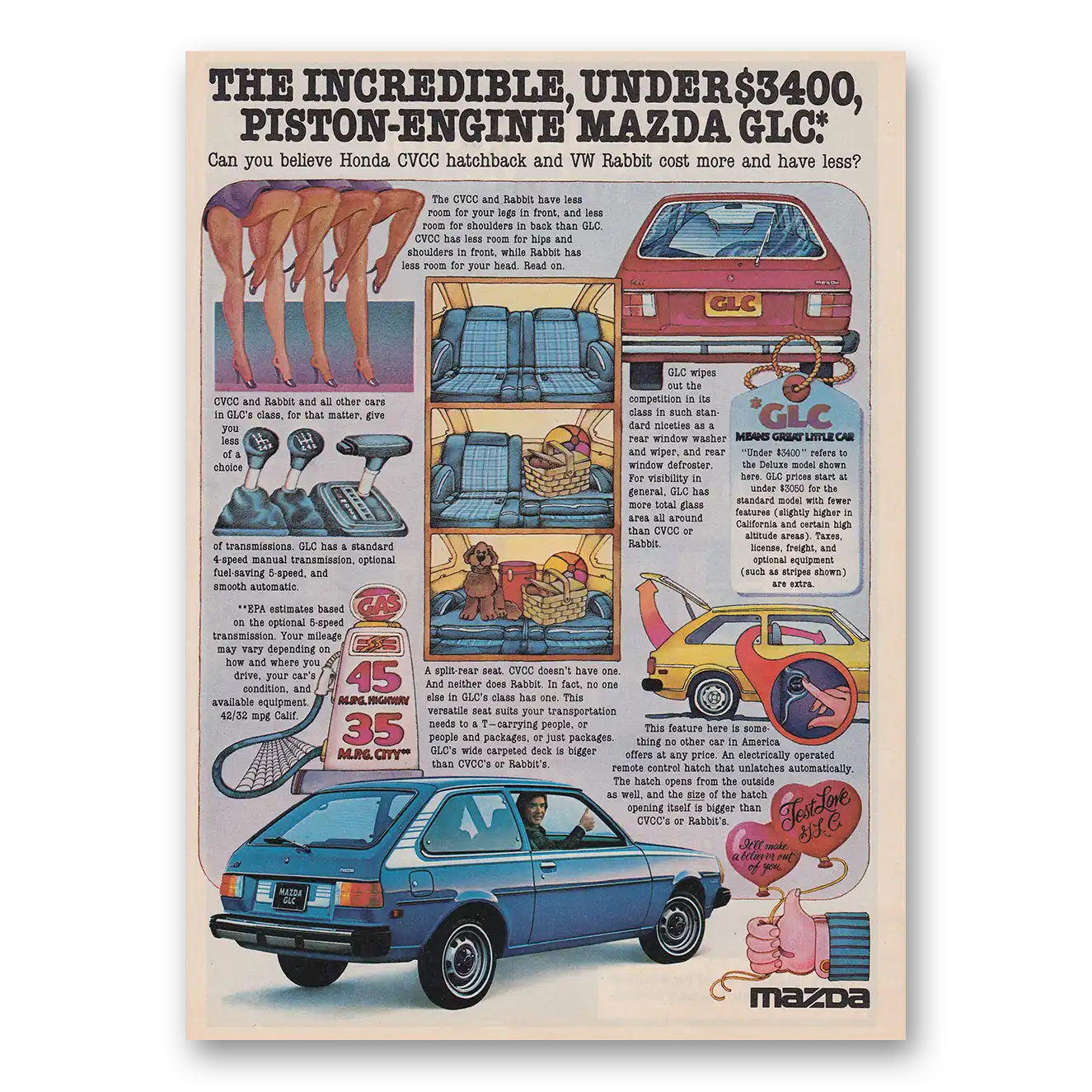 1977 Mazda GLC Incredible Under 3400 Piston Engine Vintage Magazine Print Ad