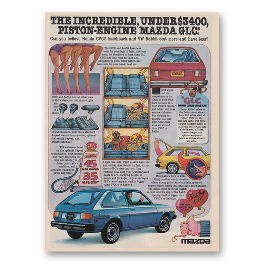 1977 Mazda GLC Incredible Under 3400 Piston Engine Vintage Magazine Print Ad