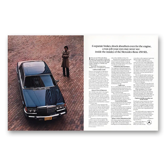 1978 Mercedes Benz 450SEL Brakes Shock Absorbers Even for the Engine Vintage Magazine Print Ad