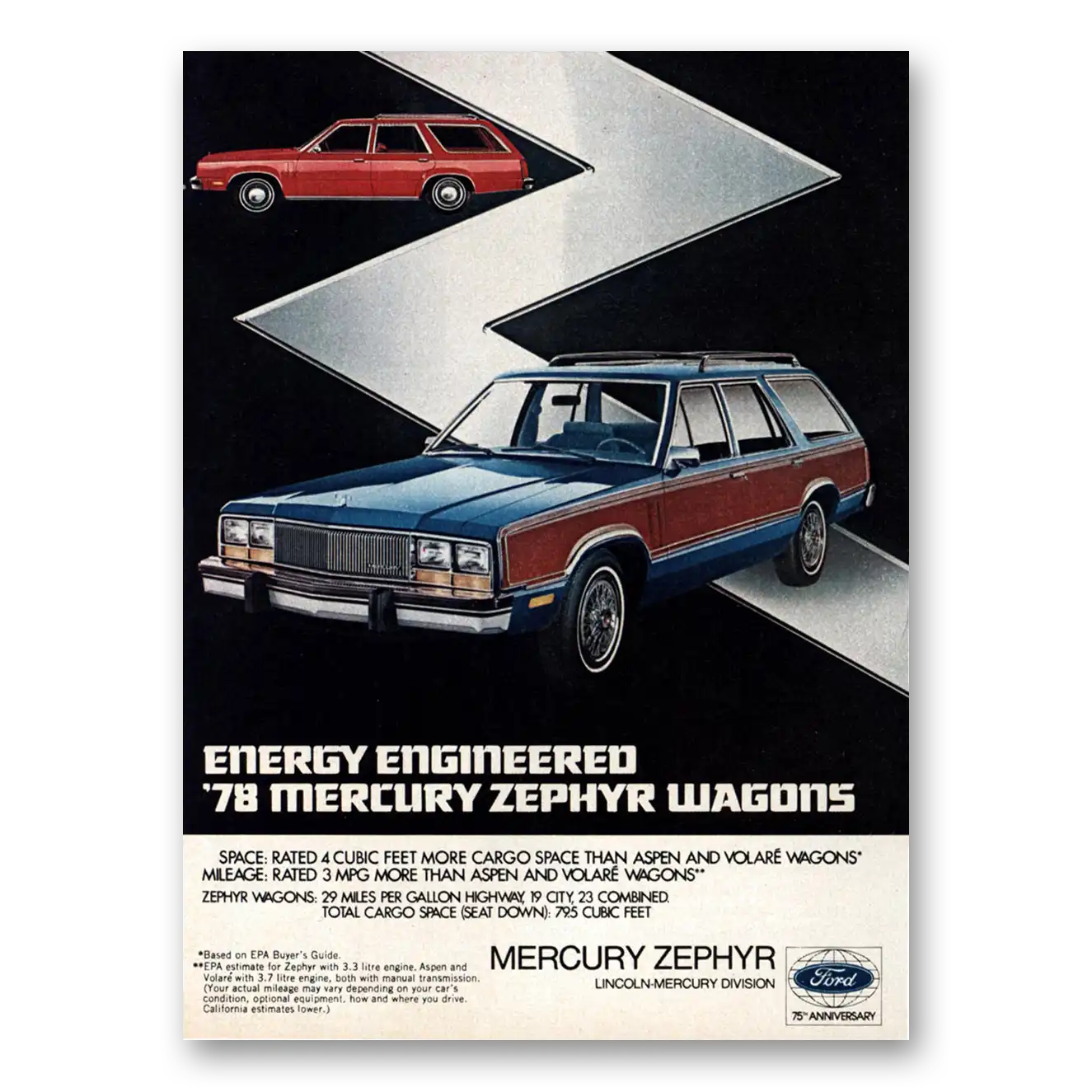 1978 Mercury Zephyr Wagon Energy Engineered Vintage Magazine Print Ad