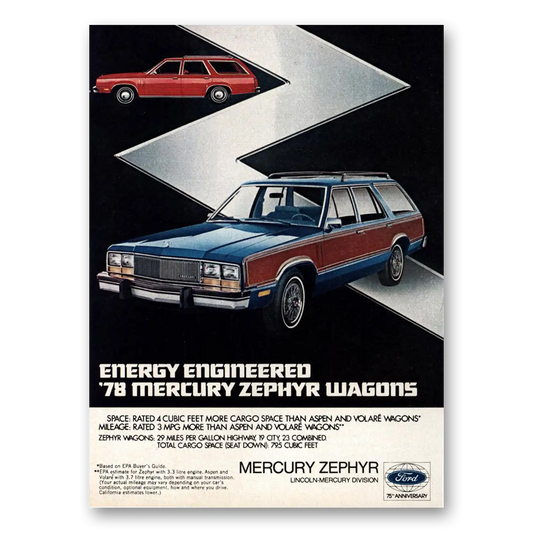 1978 Mercury Zephyr Wagon Energy Engineered Vintage Magazine Print Ad