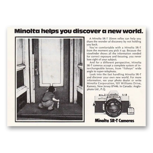 1978 Minolta SRT Camera Discover a New World Vintage Magazine Print Ad