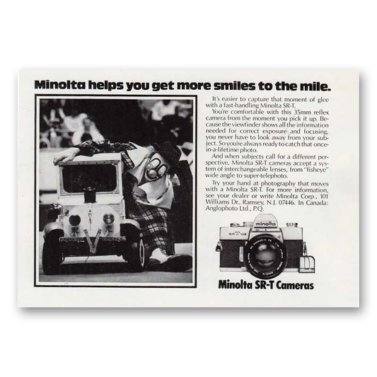 1978 Minolta SRT Camera Clown More Smiles to the Mi Vintage Magazine Print Ad