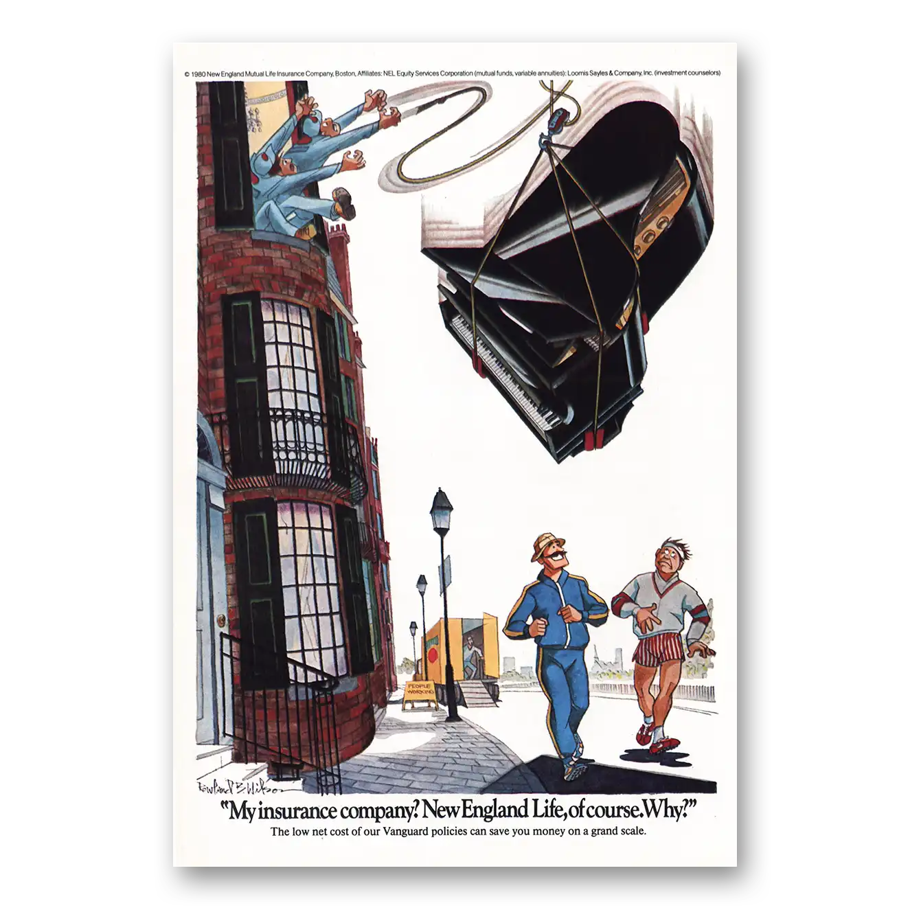 1978 New England Mutual Life Insurance Falling Piano Vintage Magazine Print Ad