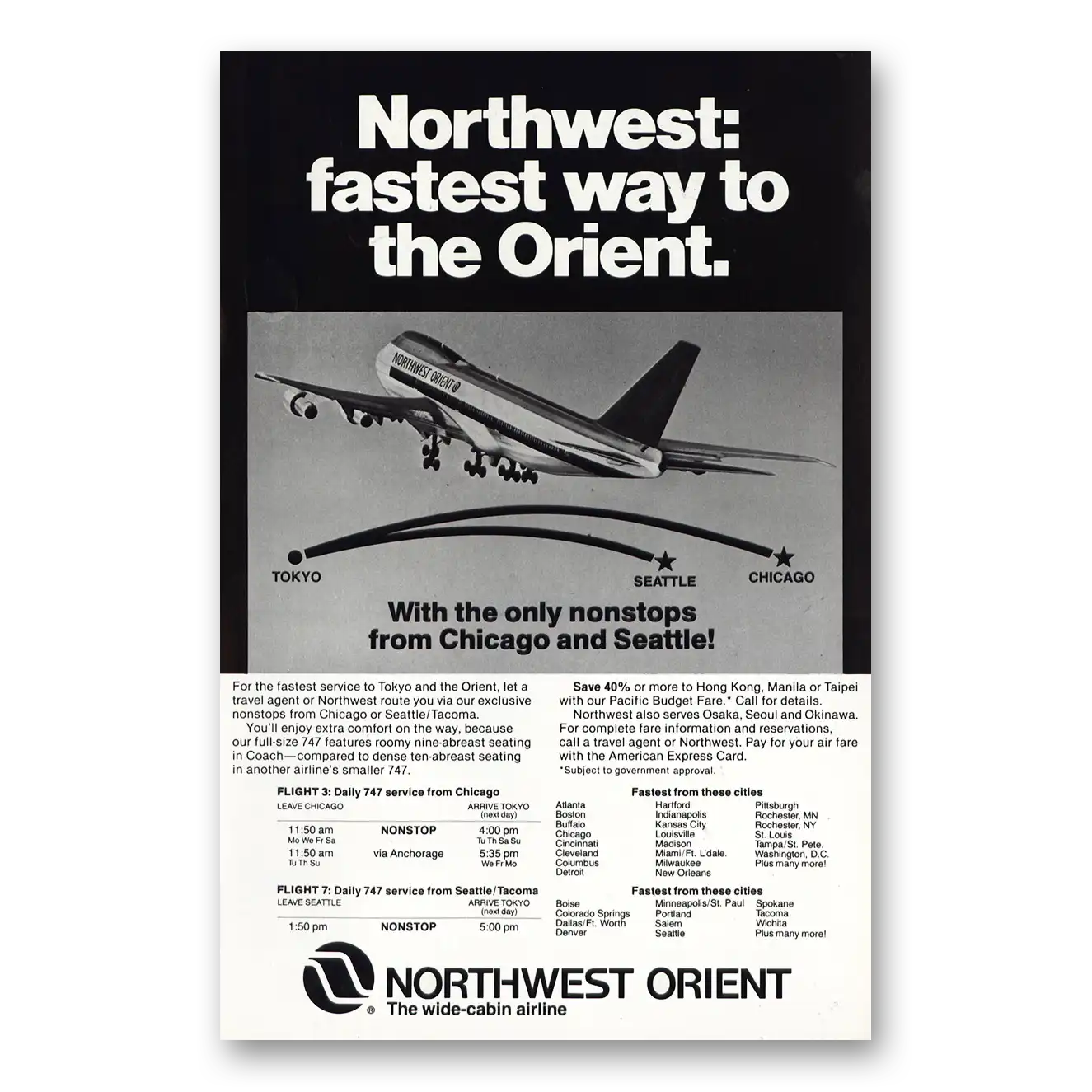 1978 Northwest Orient Airlines Fastest Way to the Orient Vintage Magazine Print Ad