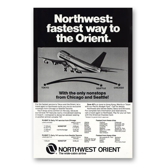 1978 Northwest Orient Airlines Fastest Way to the Orient Vintage Magazine Print Ad