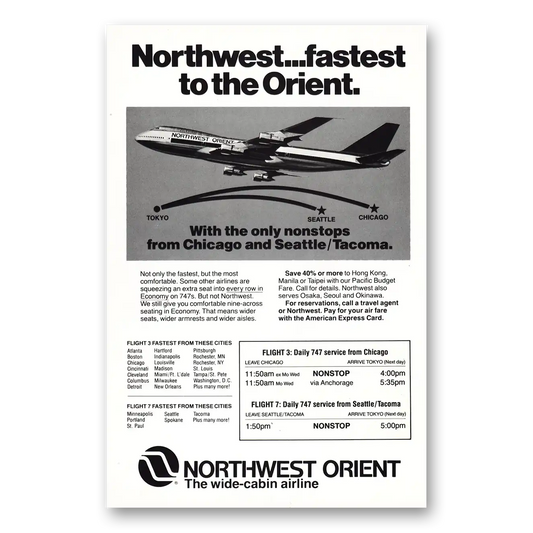 1978 Northwest Orient Airlines Fastest to the Orient Vintage Magazine Print Ad