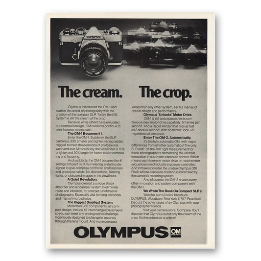 1978 Olympus Camera Cream The Crop Vintage Magazine Print Ad