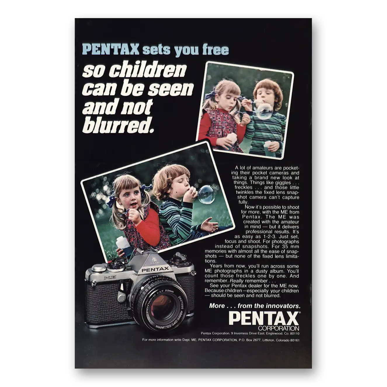 1978 Pentax Camera Children Can Be Seen and Not Blurred Vintage Magazine Print Ad