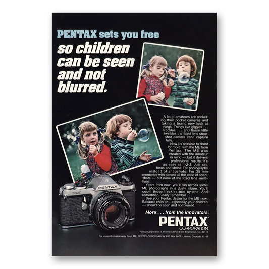 1978 Pentax Camera Children Can Be Seen and Not Blurred Vintage Magazine Print Ad