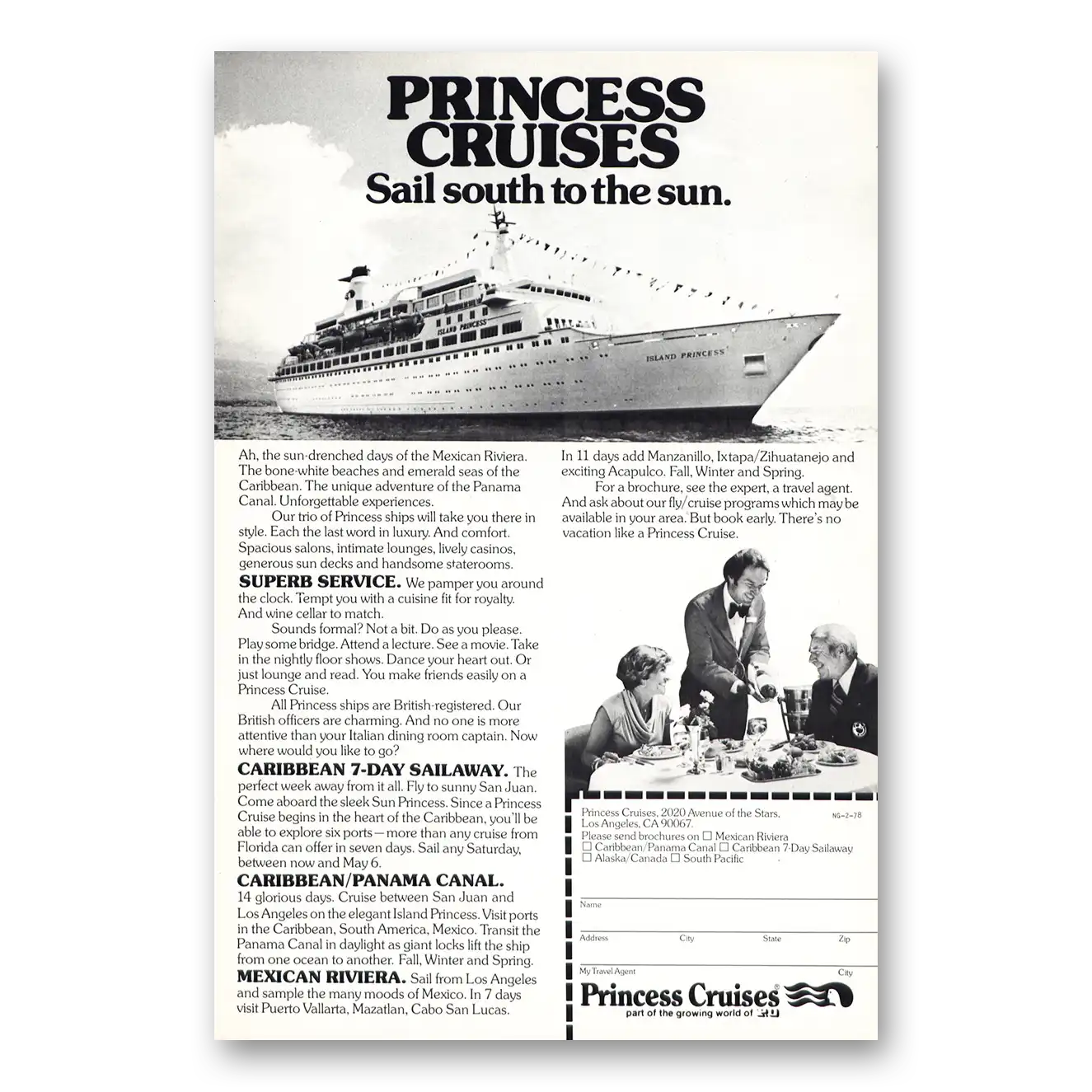 1978 Princess Cruises Sail South to the Sun Vintage Magazine Print Ad