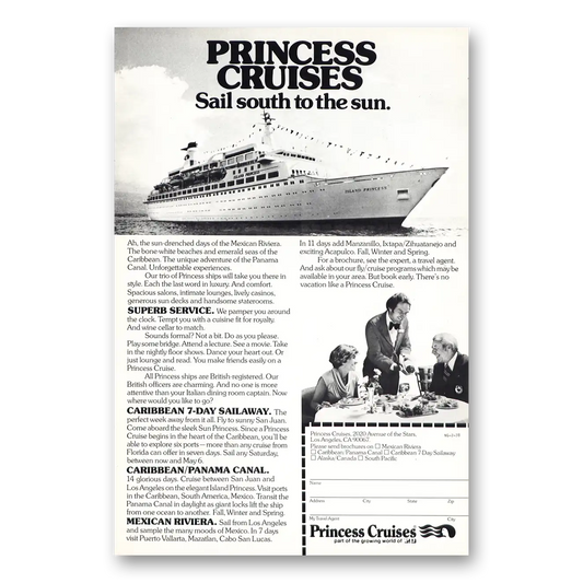 1978 Princess Cruises Sail South to the Sun Vintage Magazine Print Ad