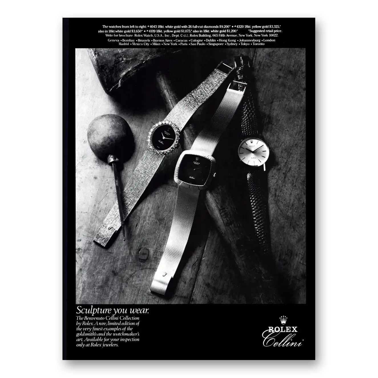 1978 Rolex Benvenuto Cellini Collection Vintage Magazine Print Ad