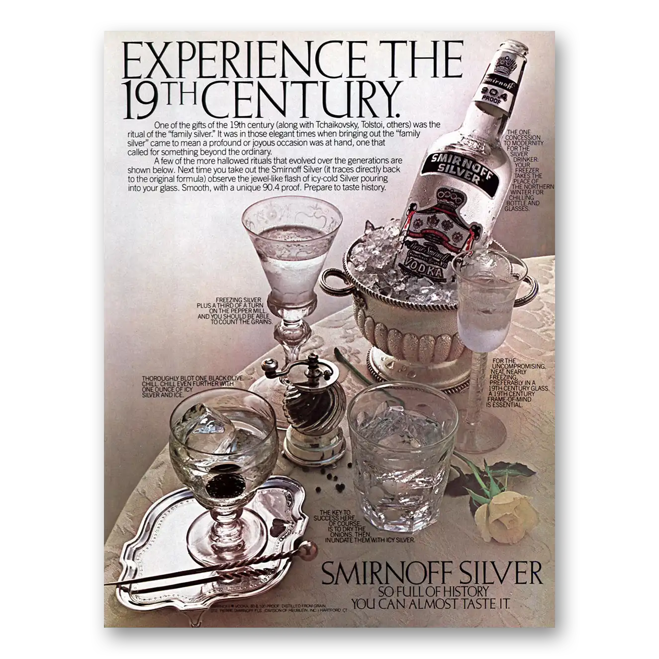 1978 Smirnoff Silver Vodka Experience the 19th Century Vintage Magazine Print Ad