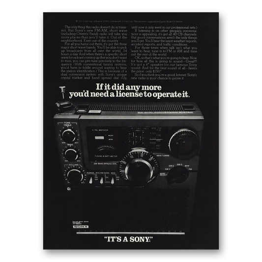 1978 Sony Radio CB Radio Need a License to Operate It Vintage Magazine Print Ad