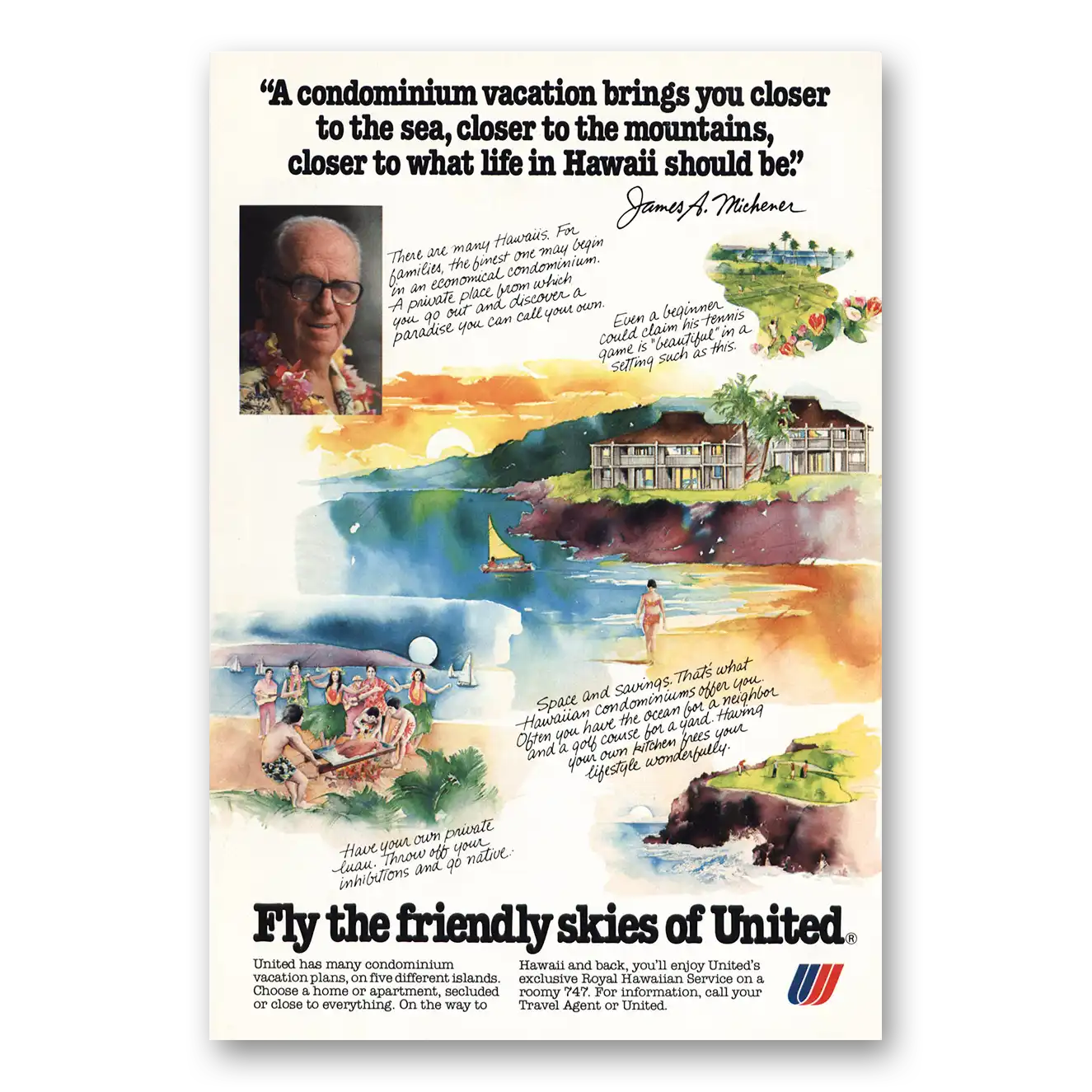 1978 United Airlines Condominium Vacation Vintage Magazine Print Ad