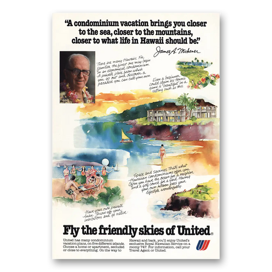 1978 United Airlines Condominium Vacation Vintage Magazine Print Ad