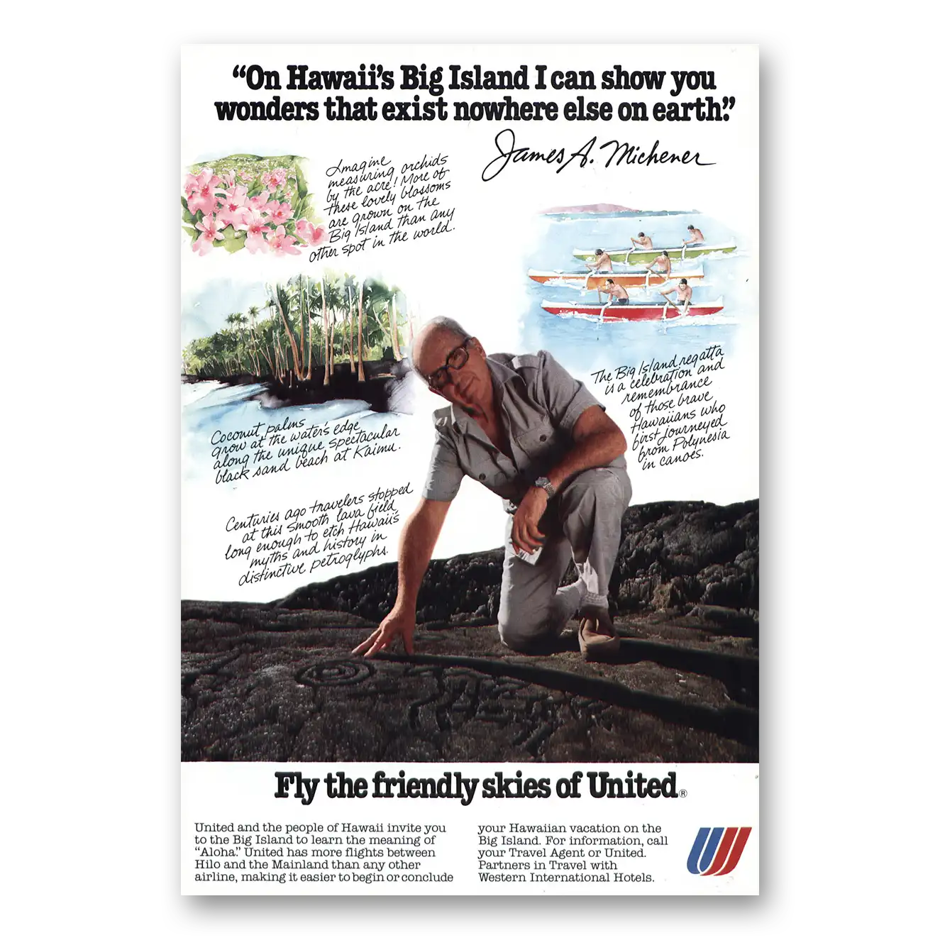 1978 United Airlines James Michener Big Island Vintage Magazine Print Ad