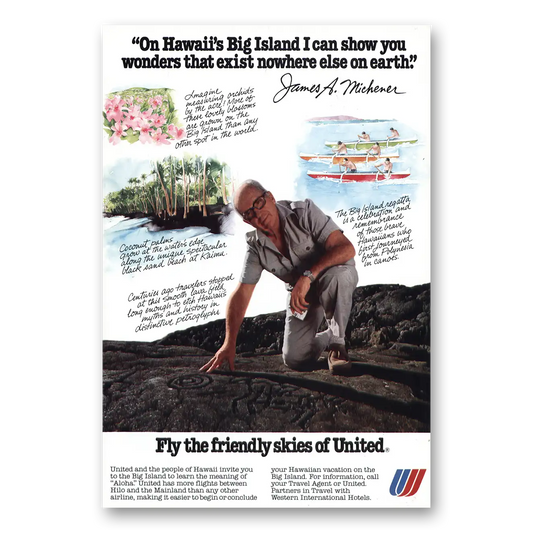 1978 United Airlines James Michener Big Island Vintage Magazine Print Ad