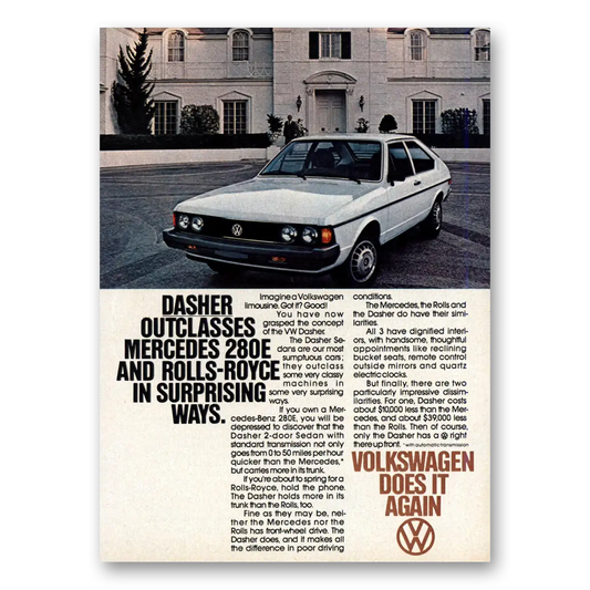 1978 Volkswagen Dasher Outclasses Mercedes 280E Vintage Magazine Print Ad