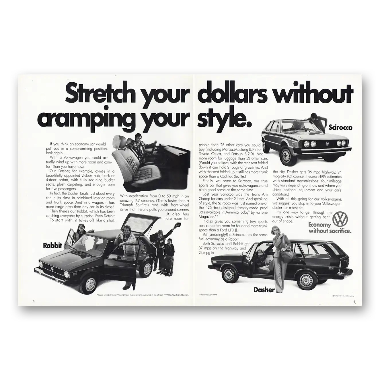 1977 Volkswagen Rabbit Stretch Your Dollars Without Cramping Vintage Magazine Print Ad