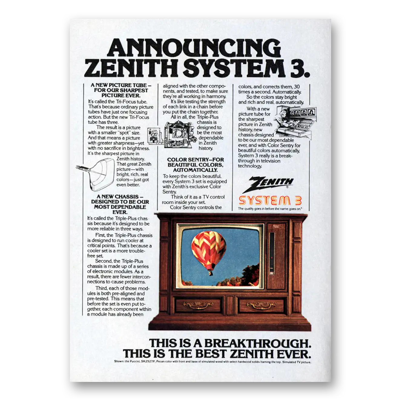 1978 Zenith Television New Picture Tube Vintage Magazine Print Ad