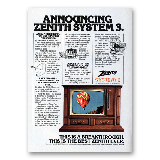 1978 Zenith Television New Picture Tube Vintage Magazine Print Ad