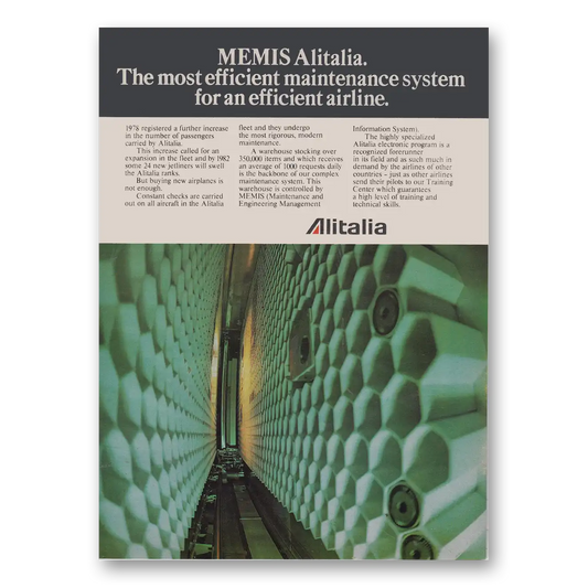 1979 Alitalia Airlines MEMIS Alitalia Most Efficient Maintenance System Vintage Magazine Print Ad