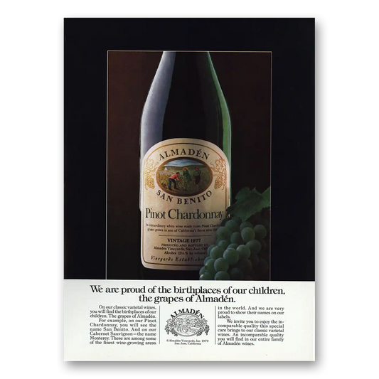 1979 Almaden Pinot Chardonnay Birthplaces of Our Children Vintage Magazine Print Ad